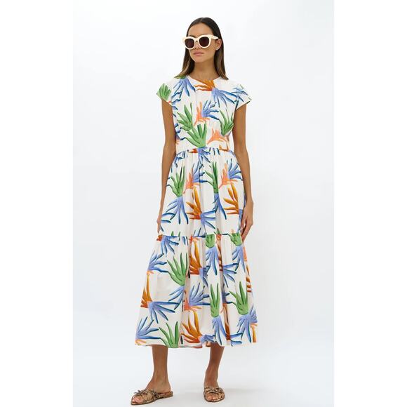 Oliphant Dresses & Skirts - OLIPHANT Tuckernuck Cap Sleeve Midi Dress Fortuna Green Palm Print Cotton S